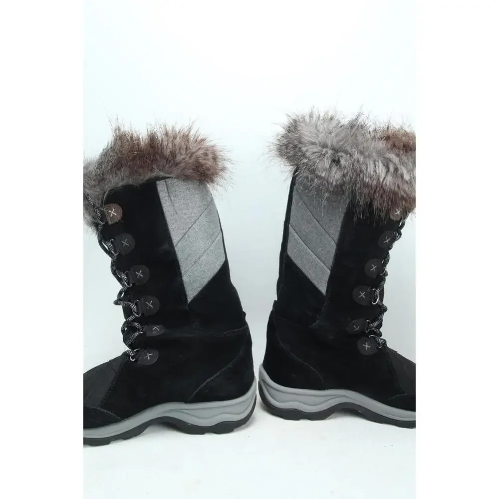 Clarks Wintry Hi Tall Black Suede Boots Womens Size 8 M Thinsulate Faux Fur